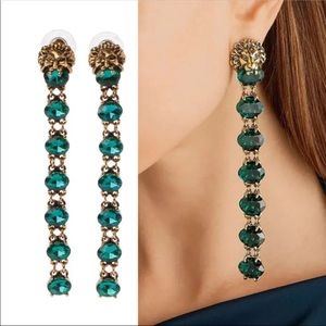 Elegant Lion Head Green Dangle Earrings